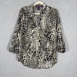 90s Gloria Vanderbilt Top Large Modal Animal Leopard Pleated Neutrals Tunic Loud